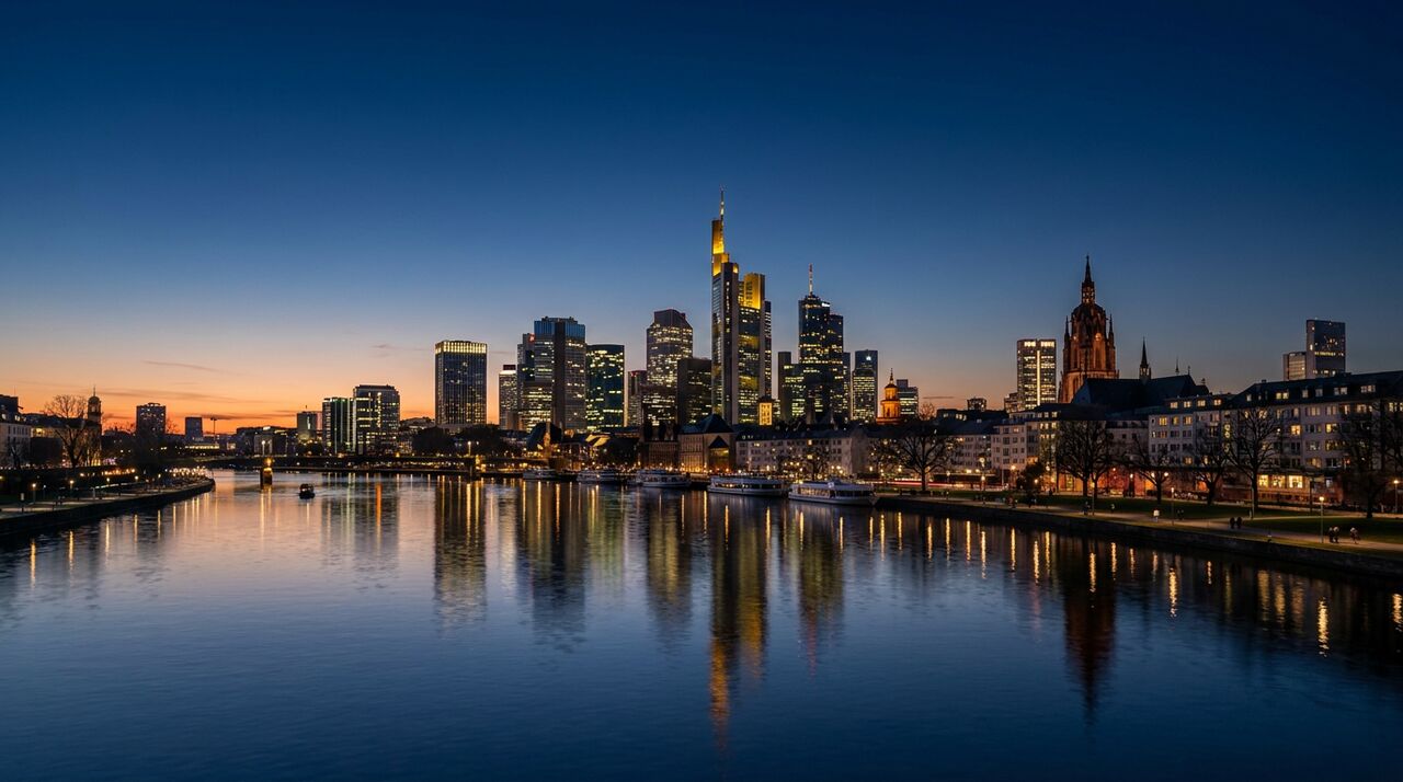 Frankfurter Skyline am Abend (KI-generiertes Bild)